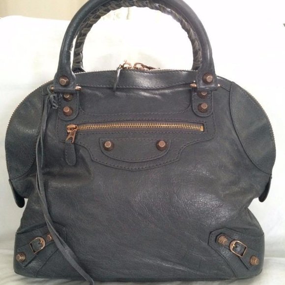 Balenciaga 2012 303281 Giant 12 Rose Gold Agneau Bowler Bowling Bag Gris Tamarac - Picture 1 of 14